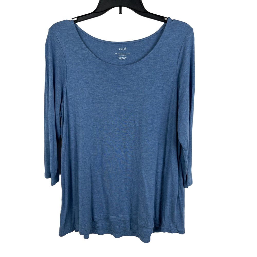 Pure Jill Supersoft 3/4 Sleeve Size M Elliptical Tee Blue Scoop Neck Modal Rayon
